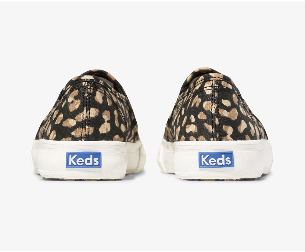 Keds Slip Ons Damen Schwarz/Leopard - Washable Double Decker Animal - HNG-358410